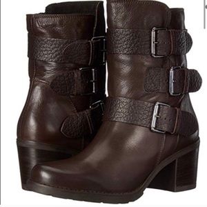 Clark’s brown leather moto boot
